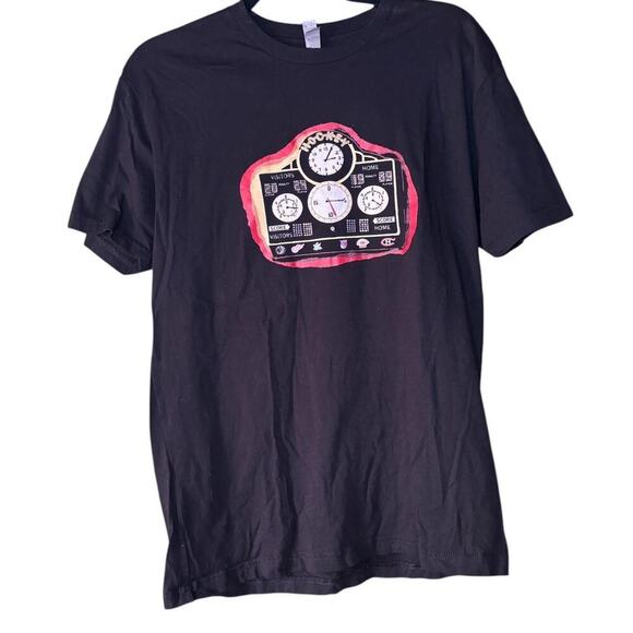 Black/Red Vintage Inspired Hockey Graphic Tee with Clocks Symbols - Picture 1 of 6